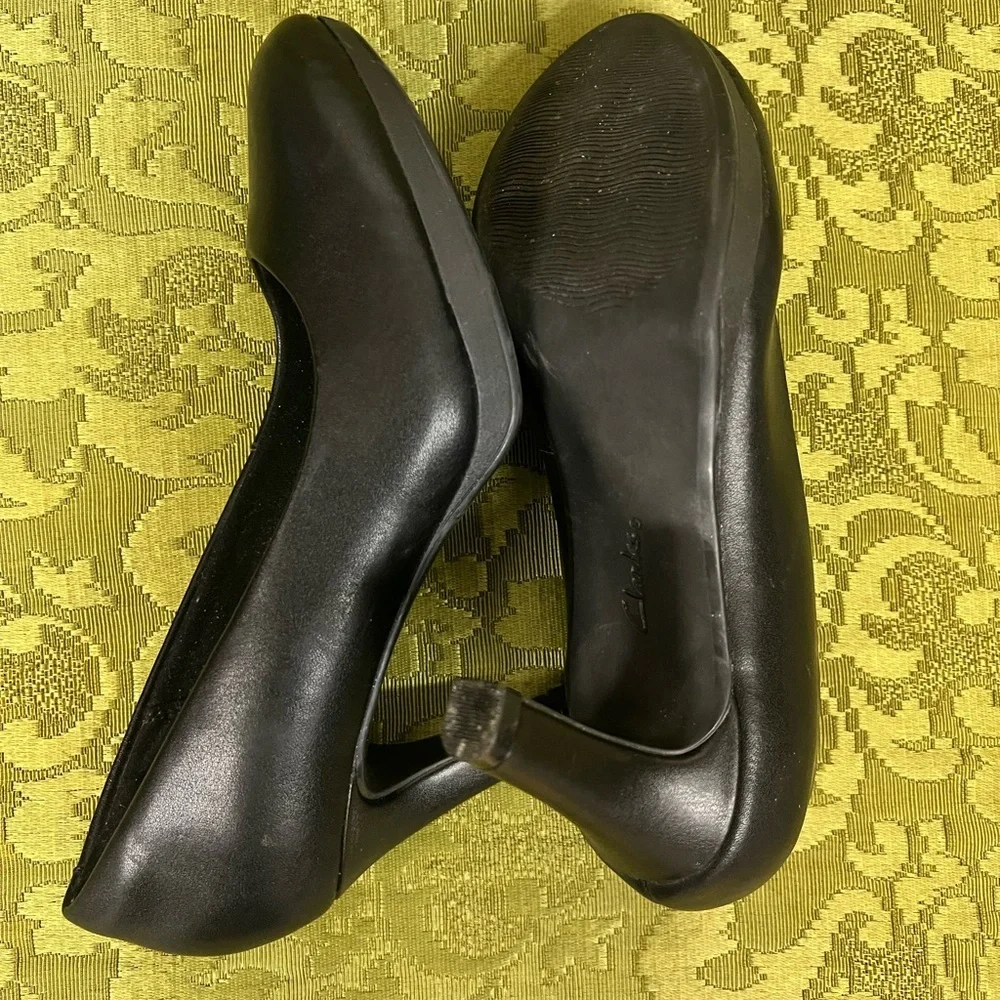 Clark Black Comfort Heels Sz 6 W - Picture 6 of 7
